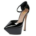 thumbnail image 1 of FSJ Women Elegant High Platform Buckle Ankle Strap Pumps Pointed Closed Toe Stiletto High Heel Sexy Party Wedding Dress Shoes Size 6 Black, 1 of 4