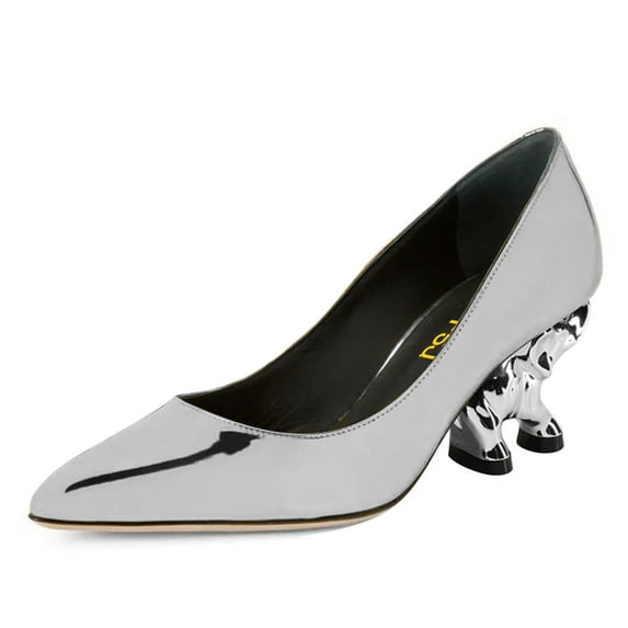 FSJ Women Elegant Pointed Closed Toe Pumps Chic Elephant Sturdy High Heel Slip On Pumps Comfortable Wedding Dressy Shoes Size 13 Silver