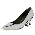 thumbnail image 1 of FSJ Women Elegant Pointed Closed Toe Pumps Chic Elephant Sturdy High Heel Slip On Pumps Comfortable Wedding Dressy Shoes Size 4 Silver, 1 of 4