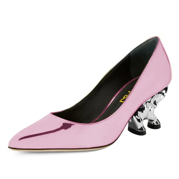 FSJ Women Elegant Pointed Closed Toe Pumps Chic Elephant Sturdy High Heel Slip On Pumps Comfortable Wedding Dressy Shoes Size 6.5 Pink