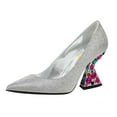 thumbnail image 1 of FSJ Women Elegant Pointed Closed Toe Slip On Pumps Chic Gemstone Chunky Block Heel Bridal Party Wedding Dressy Shoes Size 8.5 Silver Glitter, 1 of 5