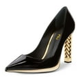 thumbnail image 1 of FSJ Women Elegant Pointed Closed Toe Slip On Pumps Golden Metal Chain Chunky High Heels Party Wedding Dressy Shoes Size 16 Black, 1 of 4