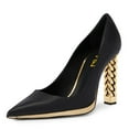 thumbnail image 1 of FSJ Women Elegant Pointed Closed Toe Slip On Pumps Golden Metal Chain Chunky High Heels Party Wedding Dressy Shoes Size 8 Black Matte, 1 of 5