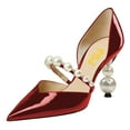 thumbnail image 1 of FSJ Women Elegant Pointy Close Toe Beaded High Heel Pumps Pearls Strappy D'Orsay Pumps Church Party Wedding Dress Shoes Size 13 Red, 1 of 4
