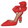 thumbnail image 1 of FSJ Women Elegant Pointy Close Toe Crystal High Heels Sandals Ankle Strap Side Bowknot Crystal Chunky Heels Pumps Wedding D'Orsay Shoes Size 4 Red, 1 of 5