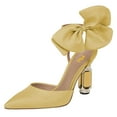 thumbnail image 1 of FSJ Women Elegant Pointy Close Toe Crystal High Heels Sandals Ankle Strap Side Bowknot Crystal Chunky Heels Pumps Wedding D'Orsay Shoes Size 6.5 Yellow, 1 of 5