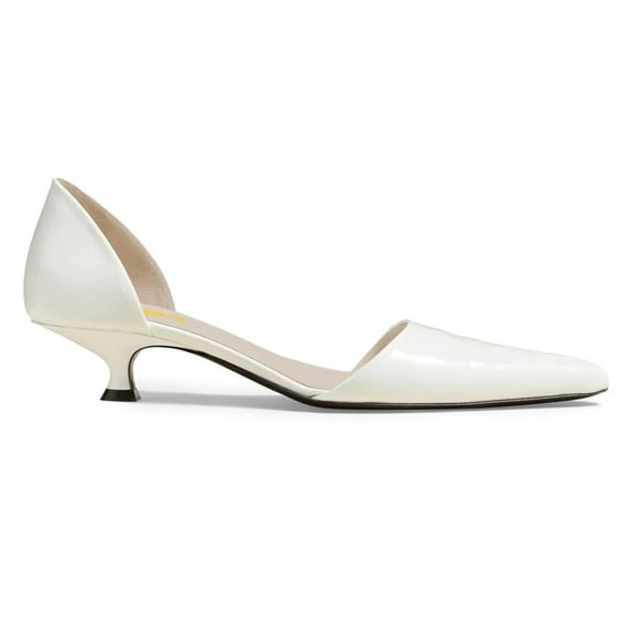 FSJ Women Elegant Pointy Toe Slip on D'orsay Pumps Solid Color Low Kitten Heels Comfortable Business Dressy Shoes Size 12 Ivory