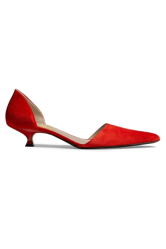 Women Elegant Pointy Toe Slip on D'orsay Pumps Solid Color Low Kitten Heels Comfortable Business Dressy Shoes Size 8.5 Red