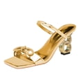 thumbnail image 1 of FSJ Women Elegant Rhinestone Bowknot Square Open Toe Sandals Ankle Strap Chain Block Mid Heel Mules Party Slides Dress Shoes Size 6.5 Gold, 1 of 4