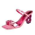 thumbnail image 1 of FSJ Women Elegant Rhinestone Bowknot Square Open Toe Sandals Ankle Strap Chain Block Mid Heel Mules Party Slides Dress Shoes Size 8 Pink, 1 of 4