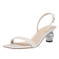 thumbnail image 1 of FSJ Women Elegant Square Open Toe Crystal Block Low Heel Sandals Rhinestones Slingback Strappy Pumps Slip On Party Slide Shoes Size 10.5 White, 1 of 5