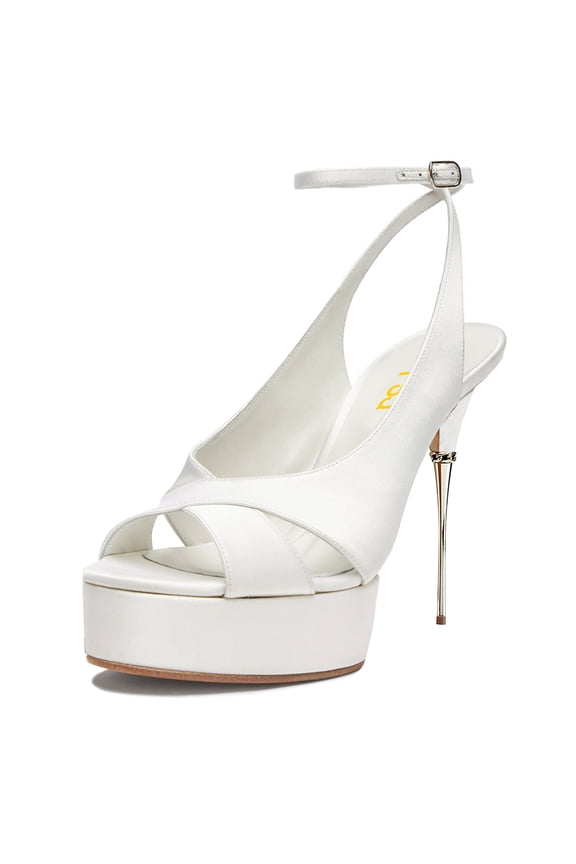 Women Elegant Stiletto Platform High Heel Peep Open Toe Pumps Crisscross Ankle Buckle Strap Sandals Wedding Dressy Shoes Size 4 White