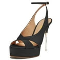 thumbnail image 1 of FSJ Women Elegant Stiletto Platform High Heel Peep Open Toe Pumps Crisscross Ankle Buckle Strap Sandals Wedding Dressy Shoes Size 7.5 Black, 1 of 4