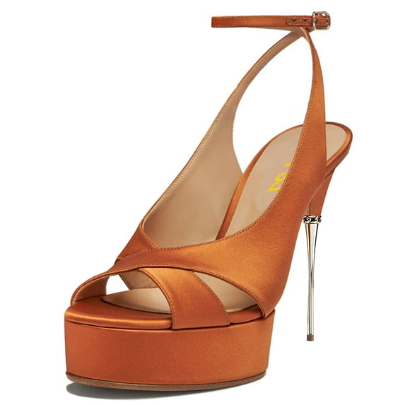 FSJ Women Elegant Stiletto Platform High Heel Peep Open Toe Pumps Crisscross Ankle Buckle Strap Sandals Wedding Dressy Shoes Size 8.5 Brown