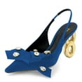 thumbnail image 1 of FSJ Women Fashion Bowknot Studded Crystals Pointy Closed Toe Slingback Pumps Chain High Heels Slip On Sandals Wedding Party Shoes Size 7.5 Navy, 1 of 3