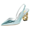 thumbnail image 1 of FSJ Women Fashion Clear Pointed Toe Slingback Chic V-shape Cutout Sandals Slip On Elastic Strap Unique Chain Heels Pumps Party Dress Shoes Size 13 Blue, 1 of 5