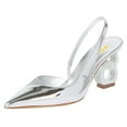 thumbnail image 1 of FSJ Women Fashion Clear Pointed Toe Slingback Chic V-shape Cutout Sandals Slip On Elastic Strap Unique Chain Heels Pumps Party Dress Shoes Size 13 Silver, 1 of 5
