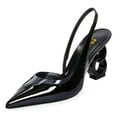 thumbnail image 1 of FSJ Women Fashion Clear Pointed Toe Slingback Chic V-shape Cutout Sandals Slip On Elastic Strap Unique Chain Heels Pumps Party Dress Shoes Size 15 Black, 1 of 5