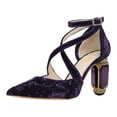 thumbnail image 1 of FSJ Women Fashion Cross Strap Pumps Pointed Closed Toe Crystal Chunky High Heel Adjustable Buckle Ankle Strap Bridal Party Dress Shoes Size 6.5 Purple, 1 of 4