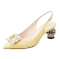 thumbnail image 1 of FSJ Women Fashion Crystal Square Buckle Pointed Closed Toe Slingback Pumps Rhinestone Block Low Heel Sandals Party Dressy Shoes Size 11 Yellow, 1 of 4