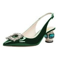 thumbnail image 1 of FSJ Women Fashion Crystal Square Buckle Pointed Closed Toe Slingback Pumps Rhinestone Block Low Heel Sandals Party Dressy Shoes Size 14 Green, 1 of 4