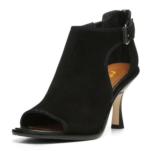 FSJ Women Fashion Peep Open Toe High Heel Sandals Cutout Ankle Strap Buckle Booties Back Zipper Nightclub Pumps Shoes Size 16 Black
