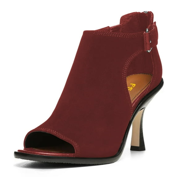 FSJ Women Fashion Peep Open Toe High Heel Sandals Cutout Ankle Strap Buckle Booties Back Zipper Nightclub Pumps Shoes Size 7.5 Red
