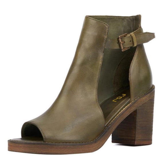FSJ Women Fashion Peep Open Toe Side Cutout Single Strap Buckle Booties Mid Block Heel Sandals Ankle Bootie Summer Casual Dress Shoes Size 10.5 Green