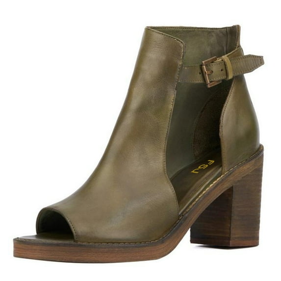FSJ Women Fashion Peep Open Toe Side Cutout Single Strap Buckle Booties Mid Block Heel Sandals Ankle Bootie Summer Casual Dress Shoes Size 8 Green