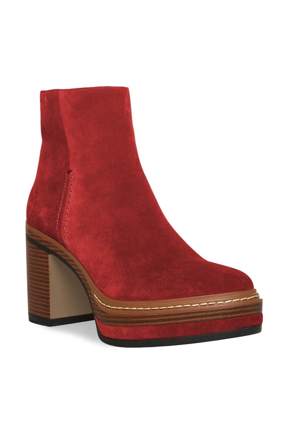 Women Fashion Platform Round Toe Suede Ankle Boots Block Chunky High Heel Side Zipper Winter Warm Walking Shoes Size 5 Red