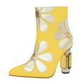 thumbnail image 1 of FSJ Women Fashion Pointed Closed Toe Side Zipper Ankle Boots Crystal Chunky High Heel Booties with Daisy Flower Wedding Casual Dress Shoes Size 8.5 Yellow, 1 of 1