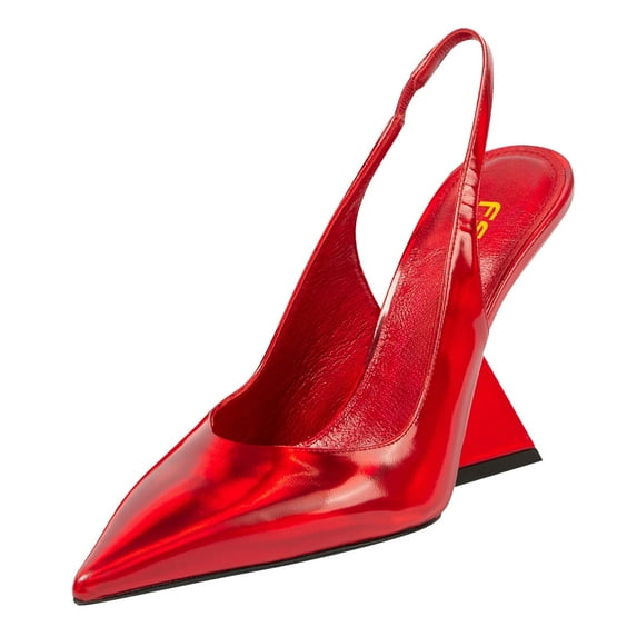 FSJ Women Fashion Pointed Closed Toe Wedge High Heel Slingback Pumps Stretch Strap Slip-On Office Wedding Dress Shoes Size 6 Red