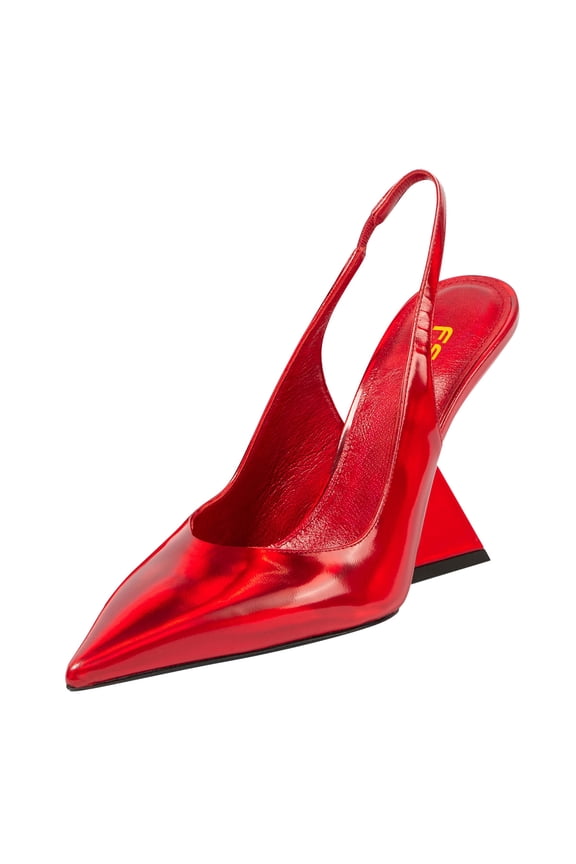Women Fashion Pointed Closed Toe Sculpted Wedge High Heel Slingback Pumps Stretch Strap Office Wedding Dress Shoes Size 8.5 Red