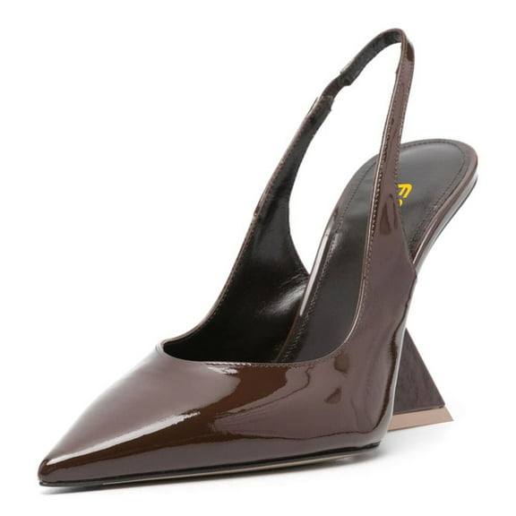 FSJ Women Fashion Pointed Closed Toe Wedge High Heel Slingback Pumps Stretch Strap Slip-On Office Wedding Dress Shoes Size 9 Brown