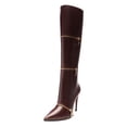thumbnail image 1 of FSJ Women Fashion Polished Zippers Knee High Boots Pointed Closed Toe Side Zip Stiletto High Heel Long Boots Dress Shoes Size 14 Brown, 1 of 5