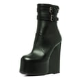 thumbnail image 1 of FSJ Women Fashion Round Closed Toe Ankle Boots Platform Wedge High Heel Punk Booties Buckled Strappy Side Zipper Party Shoes Size 6.5 Green, 1 of 4