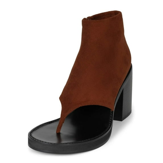 FSJ Women Fashion Round Open Toe Thong Booties Chunky High Heel Sandals Flip Flop Ankle Boots Side Zipper Party Prom Shoes Size 10 Sorrel