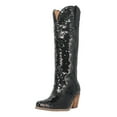 thumbnail image 1 of FSJ Women Fashion Sequin Cowboy Boots Western Bling Cowgirl Knee High Boots Almond Closed Toe Pull On Chunky Heel Wide Calf Boots Shoes Size 9.5 Black, 1 of 5