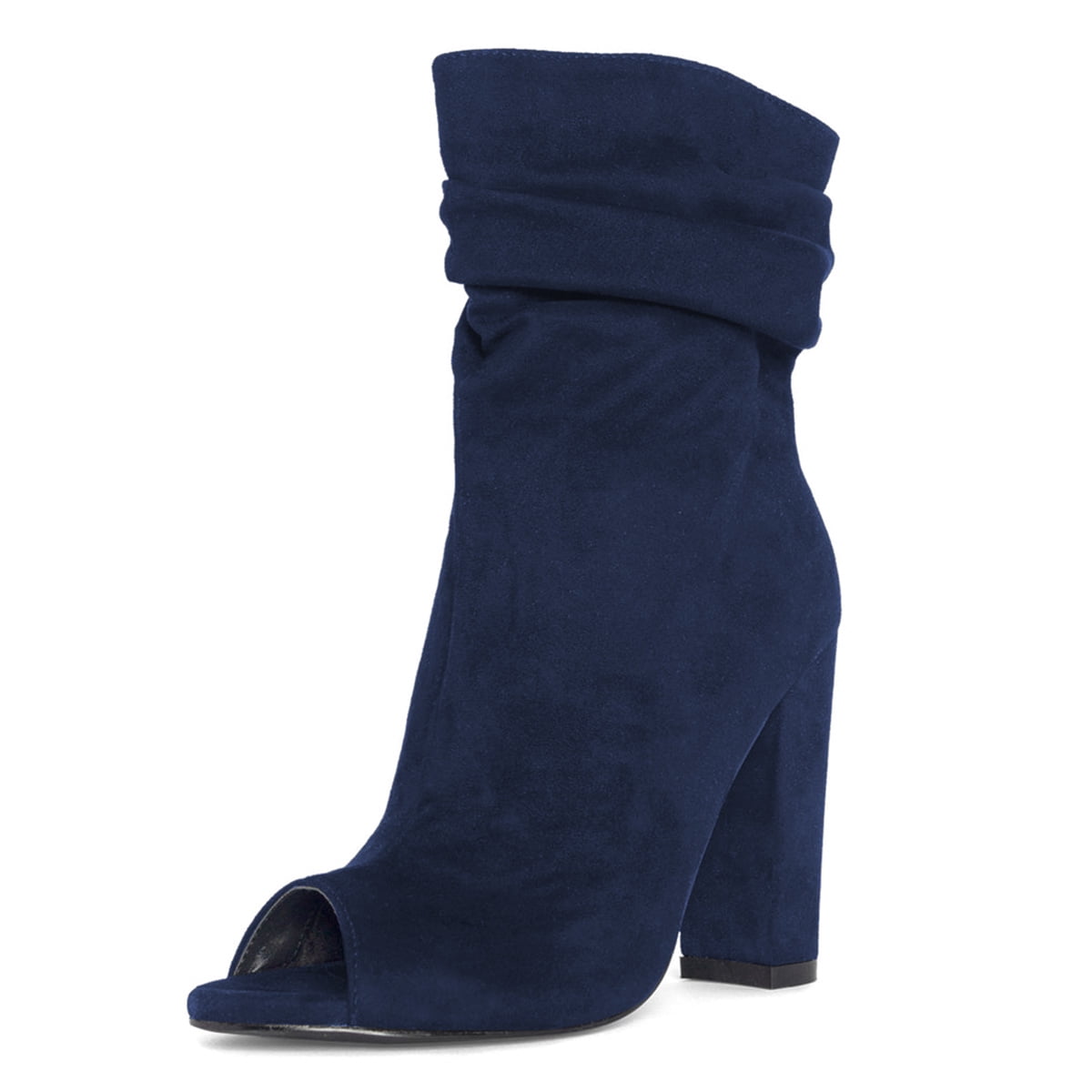 FSJ Women Fashion Slouch Peep Open Toe Ankle Boots Chunky High