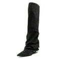 thumbnail image 1 of FSJ Women Fashion Slouchy Fold Over Knee High Boots Pointed Closed Toe Stiletto High Heel Long Boots Party Shoes Size 6.5 Black Suede, 1 of 4