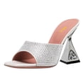 thumbnail image 1 of FSJ Women Fashion Square Open Toe Mules Slip On Crystal Flared Heel Sildes Sandals Backless Wedding Dressy Slipper Shoes Size 12 Rhinestones, 1 of 4