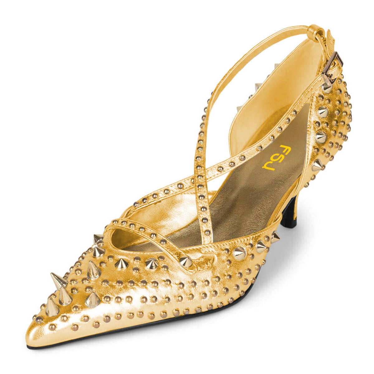 Women's Studded Stiletto Pumps – 3.9 Inch/10cm Pointed Toe High Heels, PU Leather Party Wedding Shoes