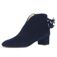 thumbnail image 1 of FSJ Women Fashion Western Tassel Block Low Heel Ankle Boots Side Zipper Booties Closed Toe V Cut Casual Vintage Shoes Size 4 Navy, 1 of 4