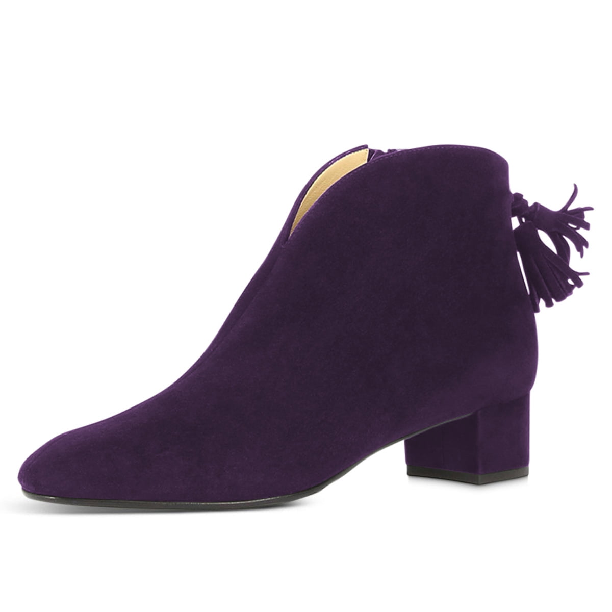FSJ Women Fashion Western Tassel Block Low Heel Ankle Boots Side Zipper ...