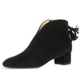 thumbnail image 1 of FSJ Women Fashion Western Tassel Block Low Heel Ankle Boots Side Zipper Booties Closed Toe V Cut Casual Vintage Shoes Size 8 Black, 1 of 4