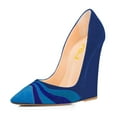 thumbnail image 1 of FSJ Women Formal Wedges High Heel Slip On Pumps Pointed Closed Toe Wedding Party Evening Dress Office Shoes Size 12 Blue, 1 of 3