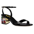 thumbnail image 1 of FSJ Women Gem Studded Open Toe Strappy Sandals Glossy Ankle Strap Low Chunky Heels Party Dressy Summer Buckle Shoes Size 8 Black, 1 of 4