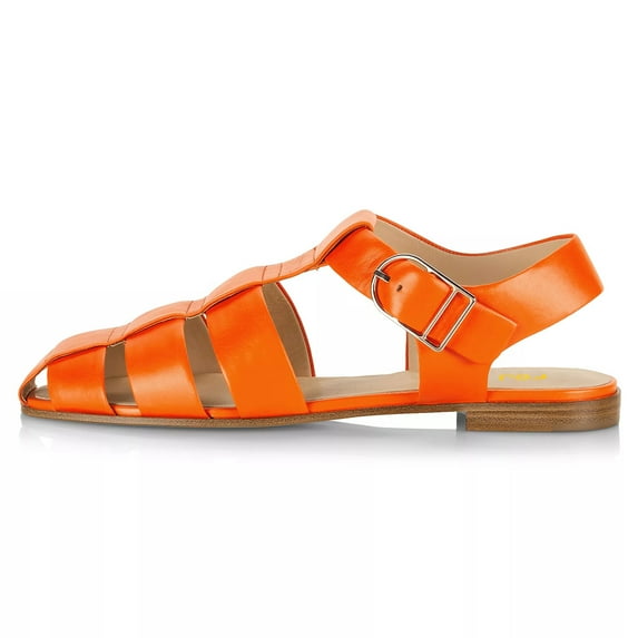 FSJ Women Vintage Closed Toe Flat Sandals Caged Comfort Adjustable Buckle Hollow Woven Roman Fisherman Sandals Size 8 Orange