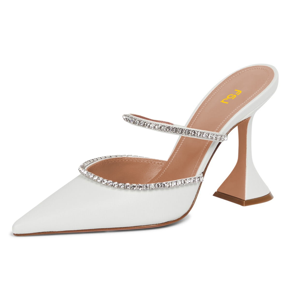 FSJ Women Glamorous Pointed Closed Toe Backless Sandals Stiletto Flared ...