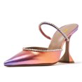 thumbnail image 1 of FSJ Women Glamorous Pointed Closed Toe Backless Sandals Stiletto Flared High Heel Pumps Rhinestone Straps Slide Mules Shoes Size 16 Orange-purple Gradient, 1 of 4